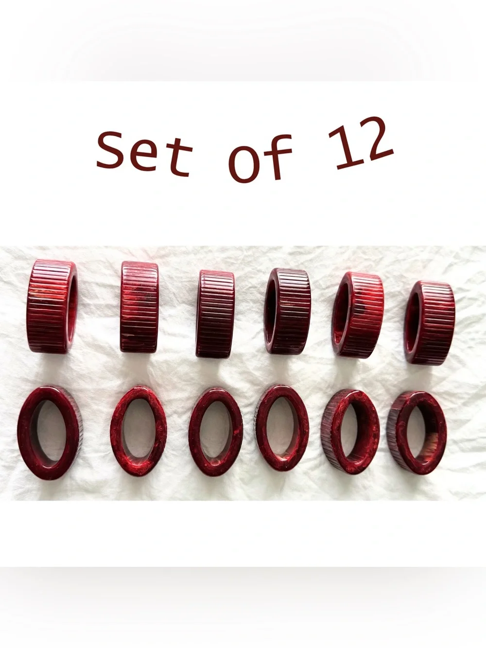 Williams Sonoma Set of 12 Red Napkin‎ Rings - Glossy Ribbed Vintage Table Decor